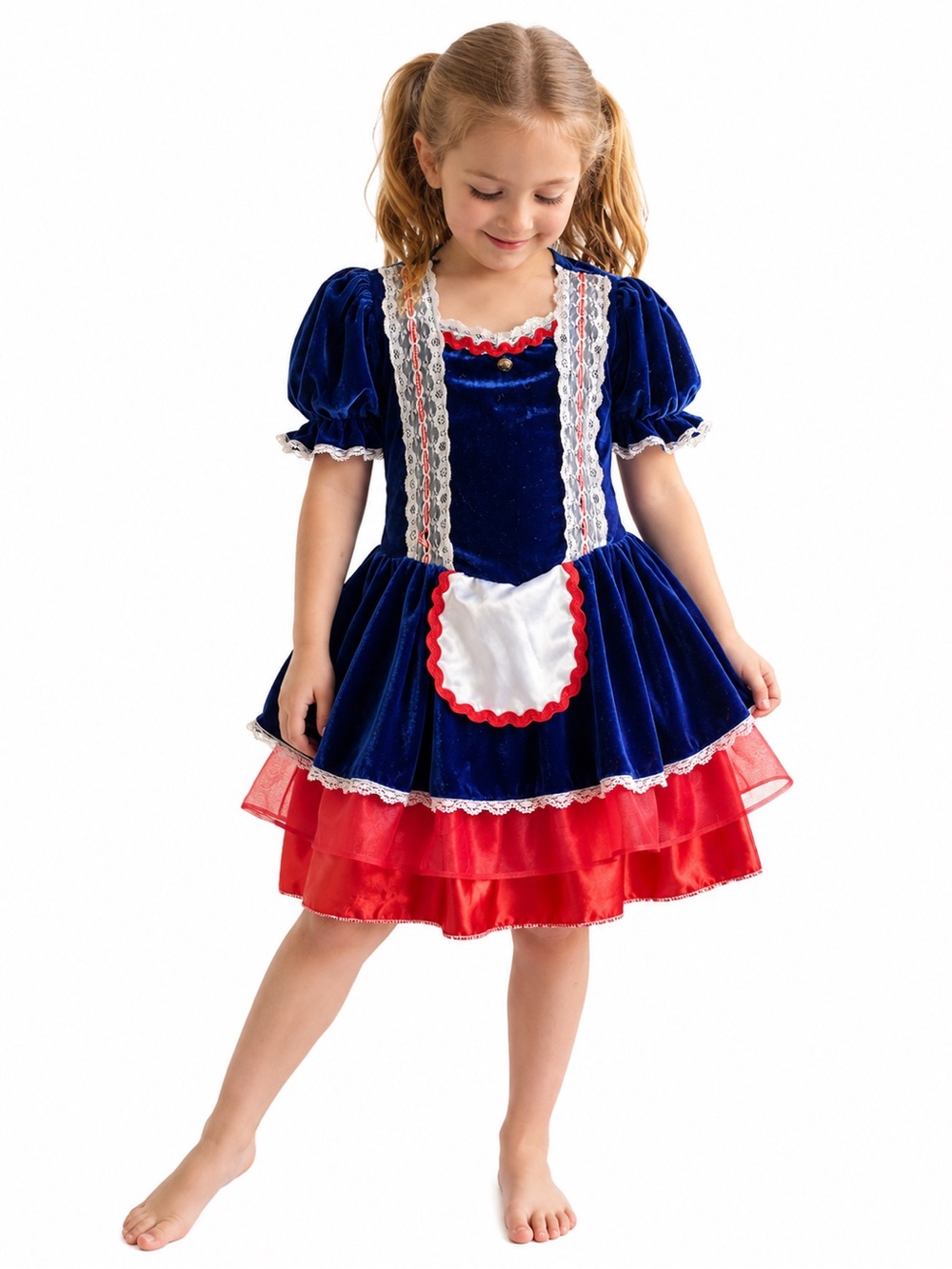 Girls Patriotic Velvet Costume Dress Red White Blue Size 7/8 Medium